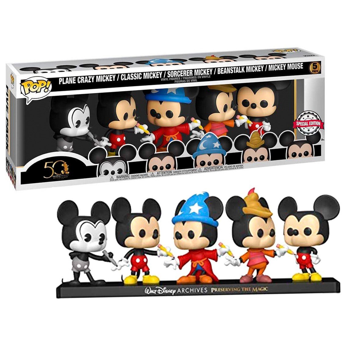 Figura Funko POP! Disney Mickey Mouse 5-Pack (Plane Crazy / Classic / Sorcerer / Beanstalk / Mickey Mouse)
