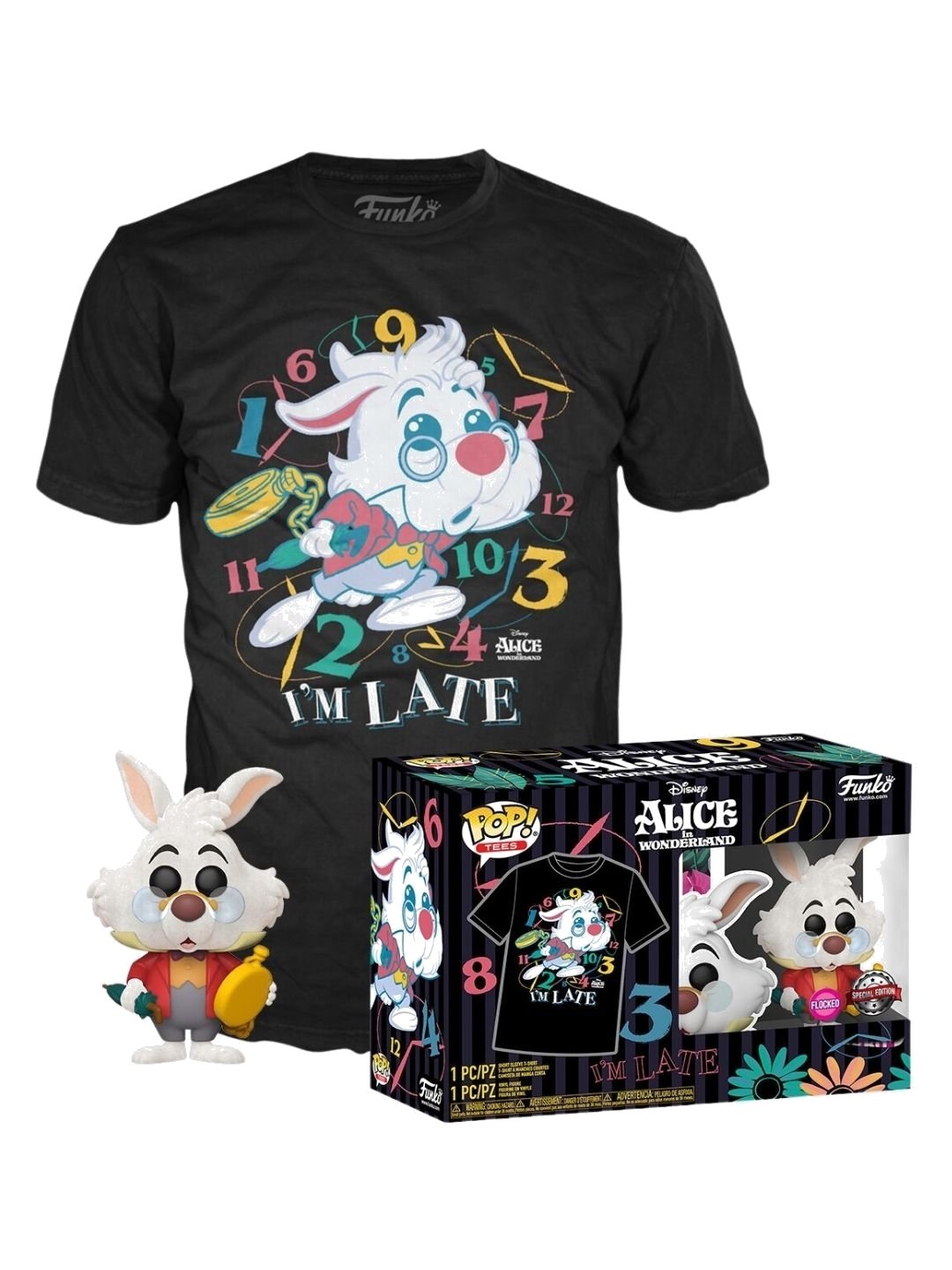 Funko POP! & Tee Alice in Wonderland White Rabbit Flocked Exclusive + Camiseta TALLA M Combo Disney #1062