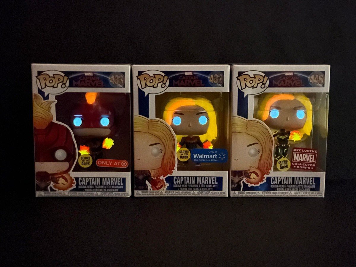 FUNKO POP! Marvel Exclusivo Glow In The Dark Captain Marvel #432 #433 #446