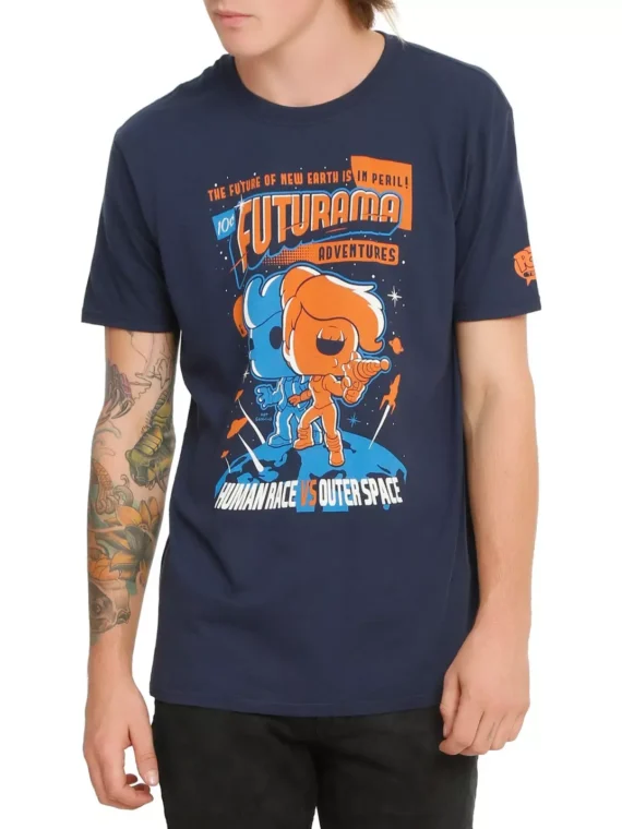 Camiseta Funko Futurama Pop! Tee Fry & Leela Boxed T-Shirt Talla L Human Race vs Outer Space