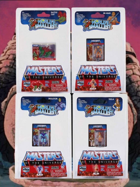 Figura World's Smallest Toys Masters of the Universe MOTU Wave 1 He-Man, Skeletor, Teela y Battle Cat Combo