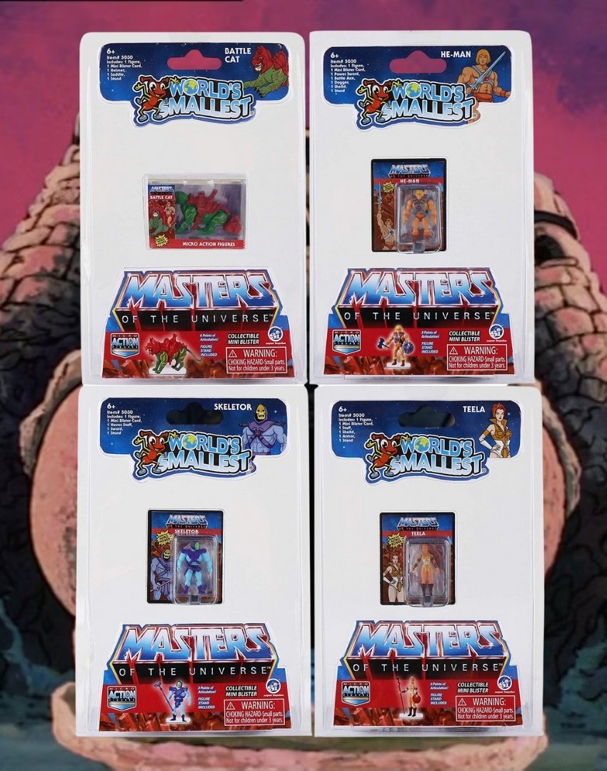 Figura World's Smallest Toys Masters of the Universe MOTU Wave 1 He-Man, Skeletor, Teela y Battle Cat Combo