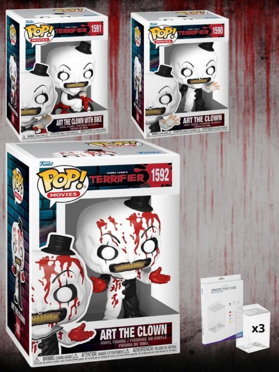 Figura Funko POP! Terrifier Art the Clown with Bike #1591, Terrifier Art The Clown Bloody #1592, Terrifier Art The Clown Classic  #1591 Combo Bundle Pack
